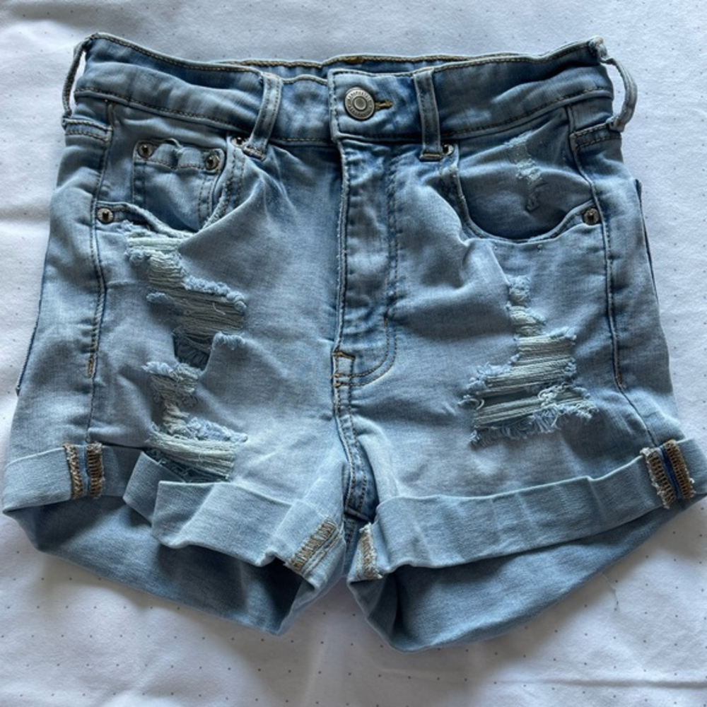 Aeropostale Shorts, Super High Rise Midi Shorts. Light‎ Wash, Size 0 G-9